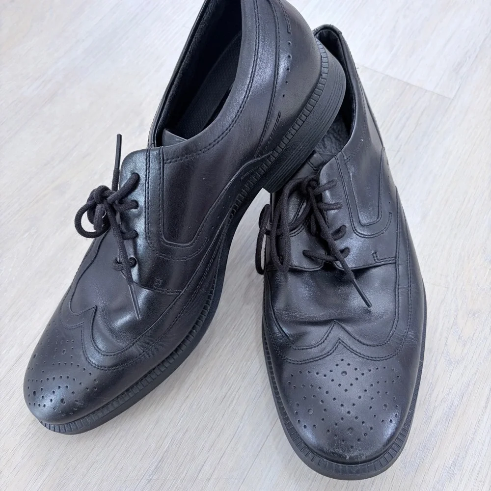 Rockport Mens TruTech‎ Wingtip Oxfords Blk Leather Dress Shoes V80648 Size 9.5 W